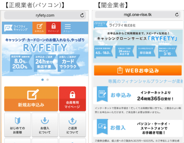 闇金サイトと正規の金融